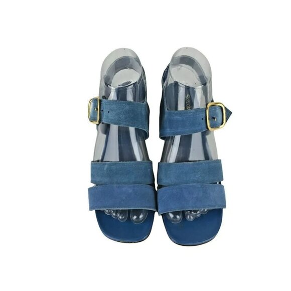 Sorenara Womens Dunhams Blue Suede Open Toe Wedge Heel Strappy Sandals 8.5 M - Picture 2 of 9